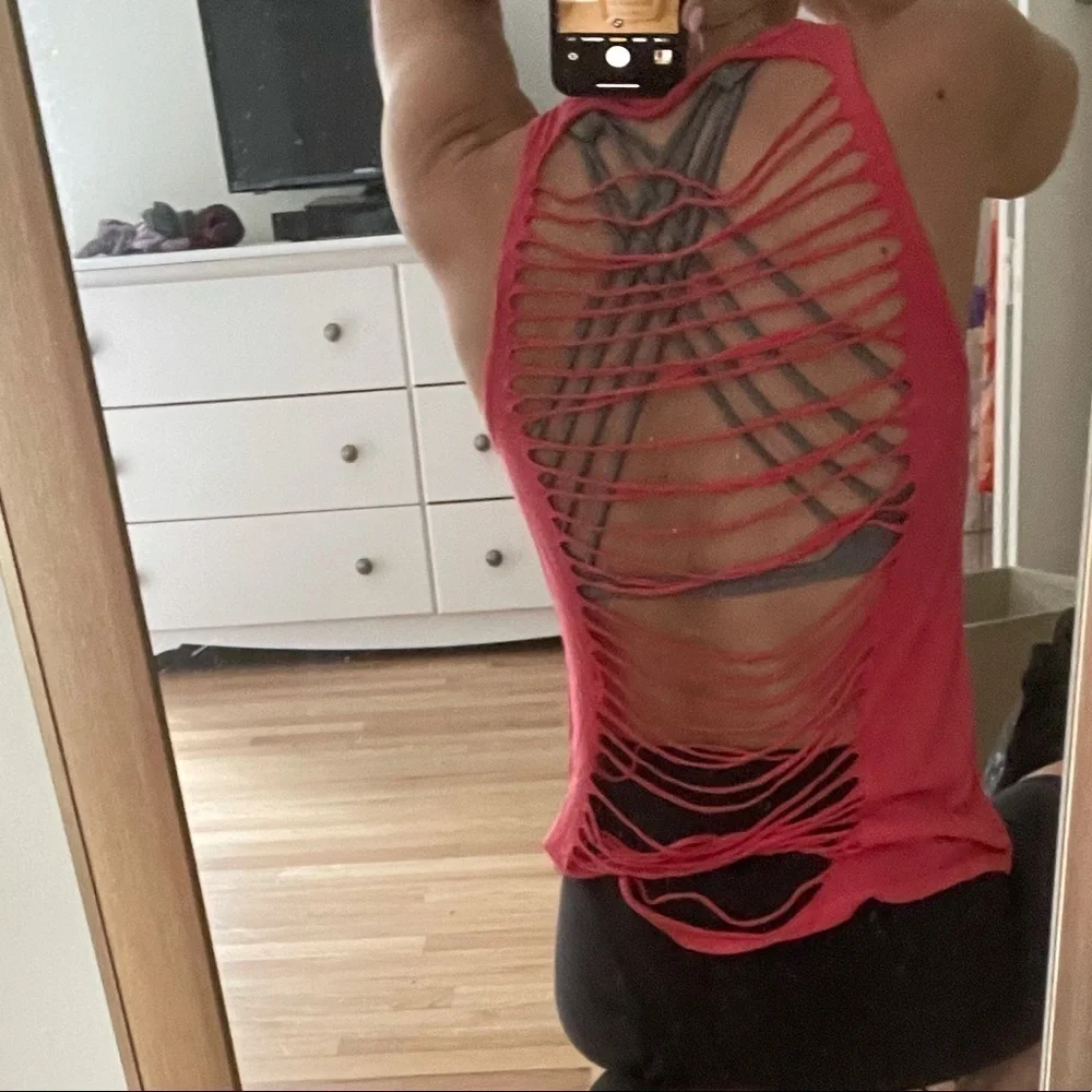 Red Open Back Workout Tank - Picture 1 of 3